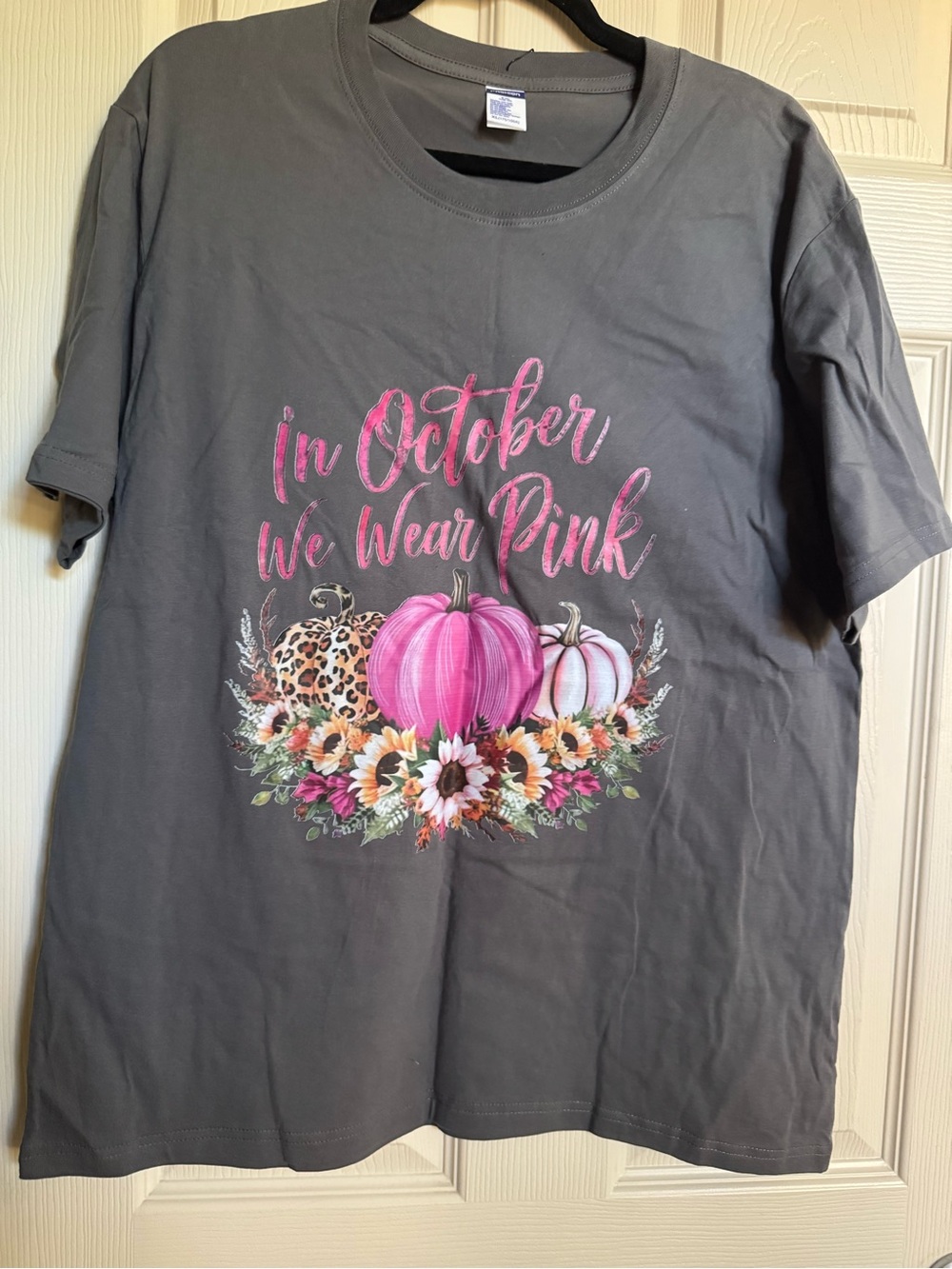 NWT Gray and Pink Breast Cancer Awareness Cotton Tee, Various Sizes